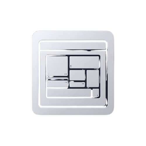 A modern square wall switch plate with multiple rectangular touch switches, finished in a polished chrome silver color, shown against a plain white background.