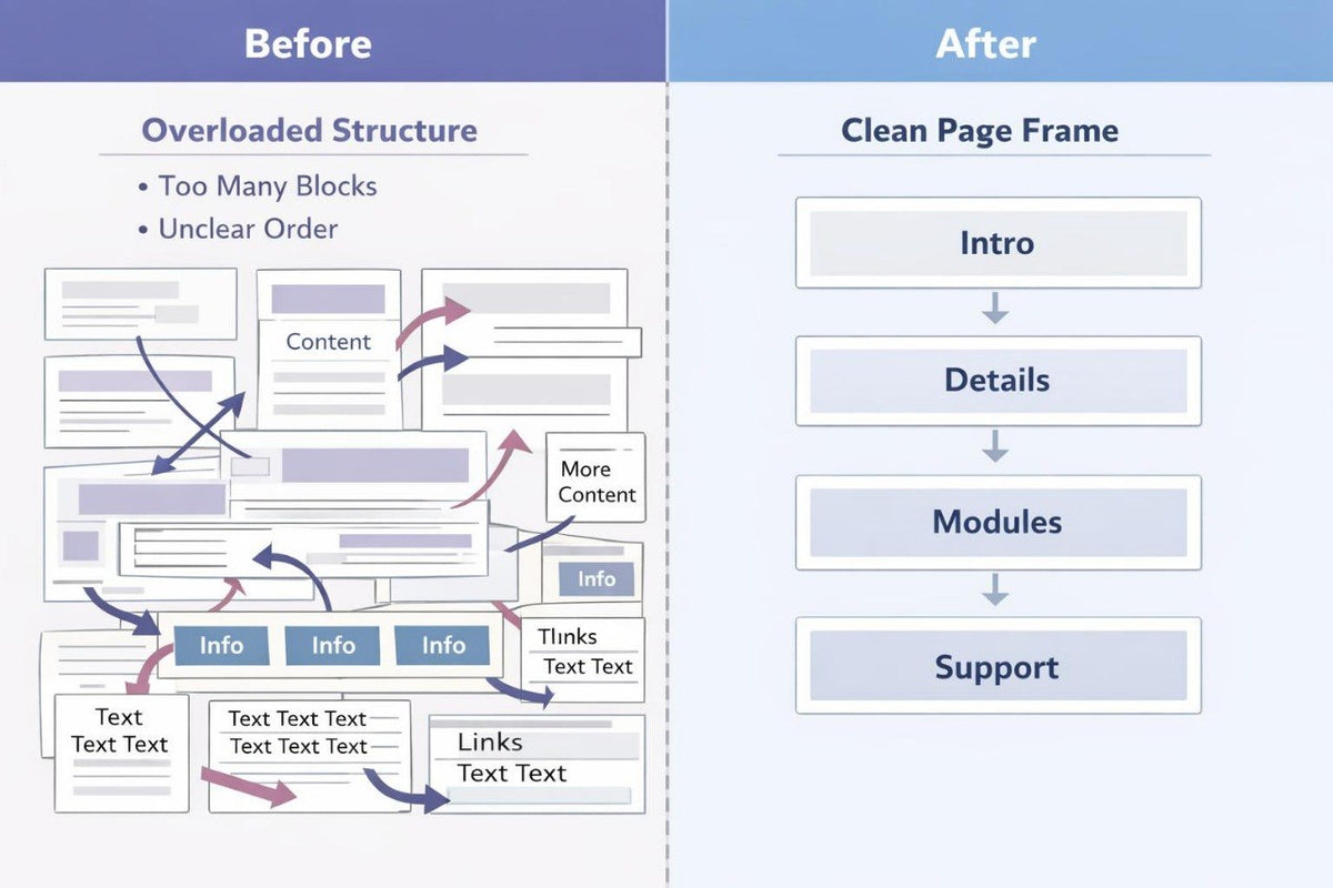 Comparison of an overloaded structure on the left and a clean page frame on the right.