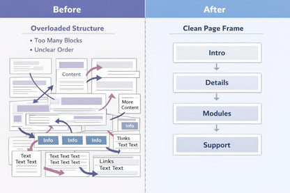 Comparison of an overloaded structure on the left and a clean page frame on the right.